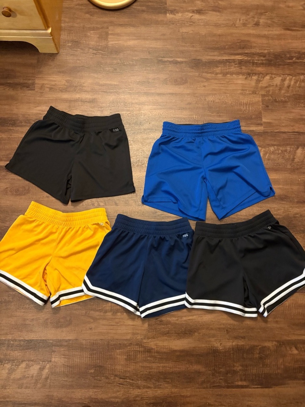 5 pairs of Dicks Sporting Goods Mesh Shorts- Black, Royal Blue, Yellow, Navy